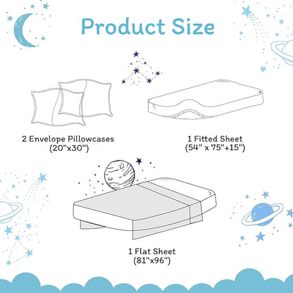 JSD Gradient Blue Moon Stars Kids Sheet Set Full Size, 4 Piece Space Theme Microfiber Sheets Deep Pocket