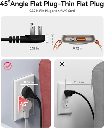 ORICO 65W USB Travel Power Strip, 7 in 1 Charging Station with 3AC, 2 USB-A, 2 USB-C, Flat Plug and 4ft Thin Extension Cord, Fast Charger for MacBook, iPad, iPhone 17/16/15 - TK65