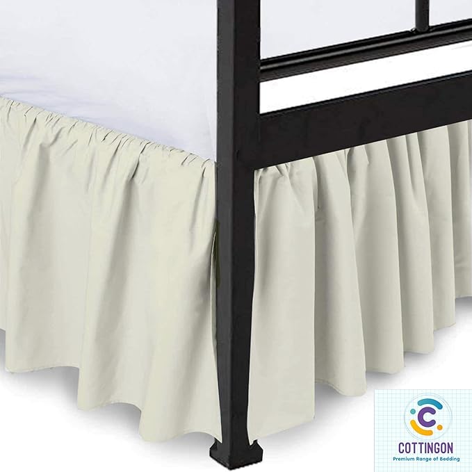 Ruffled Bed Skirt with Split Corners-Dust Ruffle - 21" Drop 100% Microfiber Soft,Sheen & Luxurious Look - Bed Skirts (Ivory -King)