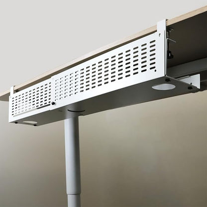 AEONS Under Desk Cable Management Tray Kit - Horizontal Adjustable up tp 41” Desk Organizer Removable C Clamp Mount Reversiable Computer Cord Raceway and Modesty Panel for Large Table, White/Beige