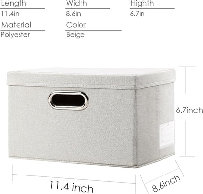 PRANDOM Storage Boxes with Lids [3-Pack] Linen Fabric Foldable Storage Bins Organizer Containers Baskets Cube with Cover for Closet Office Nursery Beige（11.4X8.6X6.7