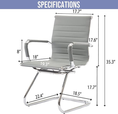 Wahson Office Guest Chairs Set of 8, Leather Reception Chairs, Mid Back Waiting Room Chair, Conference Chairs with Sled Base, Desk Chair No Wheels for Meeting/Lobby/Restroom, Grey
