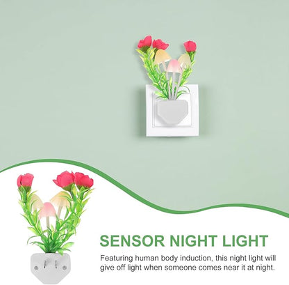 Garneck LED Motion-Detecting Night Light Mushroom Shape Plug with Human Body Induction and Built-in Light Detector Warm Glow Night Lamp for Bedroom Bathroom Hallway Plastic Design US