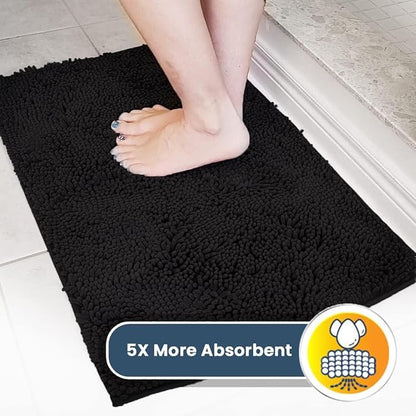 Muddy Mat® AS-SEEN-ON-TV Highly Absorbent Microfiber Door Mat and Pet Rug, Non Slip Thick Washable Area and Bath Mat Soft Chenille for Kitchen Bathroom Bedroom Indoor and Outdoor - Black 5ft x 7ft