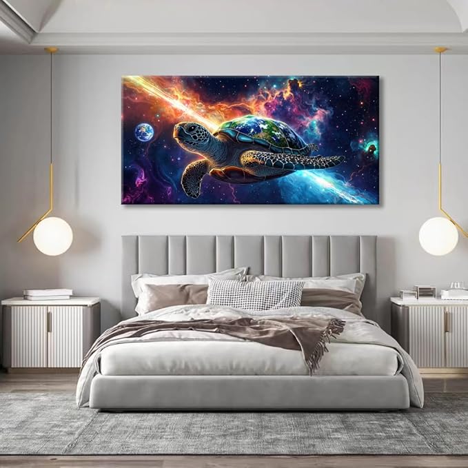 Canvas Wall Art - Modern Turtle cosmic landscape Paintings for Living Room, Bedroom Wall Decor, Framed Wall Art for Home or Office Decoration, Large Art 60x120cm(24x48in)