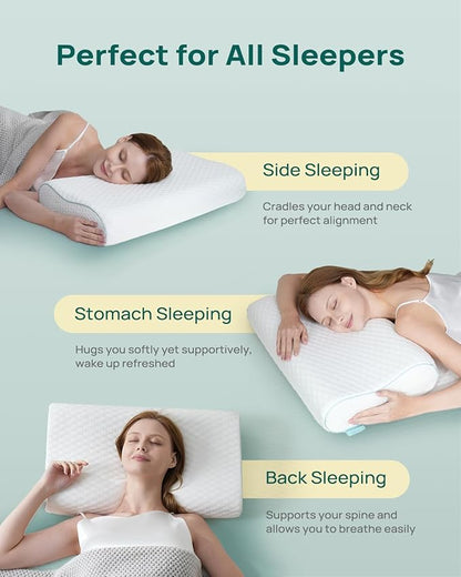 Cervical Neck Pillow, Side Sleeper Pillow for Neck Pain Relief, Adjustable Contour Pillow for Sleeping, Ergonomic Memory Foam Pillow, Orthopedic Cooling Pillow Back Stomach Sleeping, Queen Size