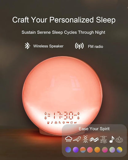 Smart Sunrise Alarm Clock with No Signup APP Control & Wake-Up Light, 4 Alarms, White Noise, FM Radio, Wireless Speaker, White