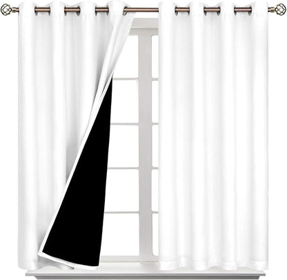 BGment Short 100% Blackout Curtains for Bedroom, Thermal Insulated Energy Efficiency Noise Reducing Grommet Curtains 45 Inch Length with Liner for Small Window 2 Panels Each 52 Inch Wide, Pure White