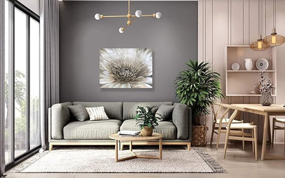 Floral Wall Art in Neutral Color Modern Farmhouse Canvas Decor White Chrysanthemum Flower Picture Hanging Framed Artwork for Office Bedroom Living Room
