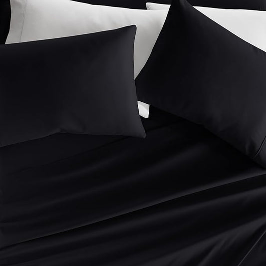 Linen Market Brushed Microfiber Twin Sheet Set 3 Piece – Oeko-TEX Certified Ultra Soft & Wrinkle-Free - 16" Deep Pocket Sheets - Easy Care Twin Size - Black