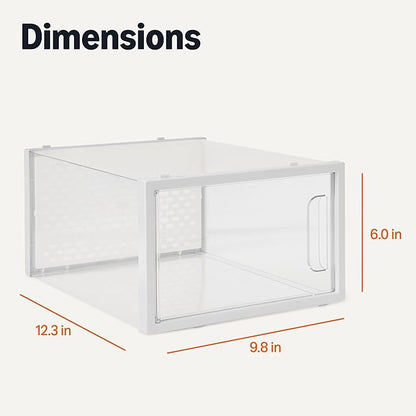 Amazon Basics Stackable and Foldable Clear Shoe Storage Organizer Box, Medium, Pack of 12