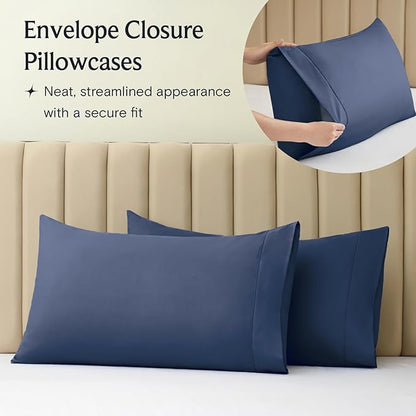 LuxClub 3 PC Twin Sheet Set, Deep Pockets Wrinkle Free Cooling Bed Sheets Hotel Bedding for Women, Men, Kids & Teens, Includes 1 Fitted Sheet, 1 Flat Sheet and 1 Pillowcase-Silky Soft Navy