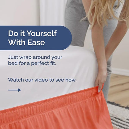 Wrap Around Dust Ruffle Bed Skirt - Coral - Twin/Twin XL Size Beds with 12 Inch Drop - Easy Fit Elastic Strap - Adjustable Pleated Bedskirt w/Brushed Fabric - Wrinkle Free - Women, Men, Kids & Teens