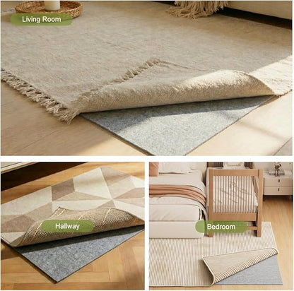 Felt Rug Pad with Gripper Dots, 5x7 Ft Non-Slip Rug Underpad with PVC Backing, 1/6" Thick Cushioned Carpet Pad Gripper for Hardwood Floors, Vinyl & Tile, Under Rug Padding Floor Protection