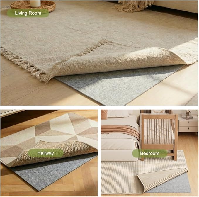 Felt Rug Pad with Gripper Dots, 2x8 Ft Non-Slip Rug Underpad with PVC Backing, 1/6" Thick Cushioned Carpet Pad Gripper for Hardwood Floors, Vinyl & Tile, Under Rug Padding Floor Protection