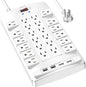 QINLIANF Surge Protector Power Strip - 6Ft Flat Plug Heavy Duty Extension Cord with 24 Outlets and 4 USB Ports(2 USB-C Ports), 1875W/15A, 4100J, for Home, Office, Dorm, ETL Listed, White