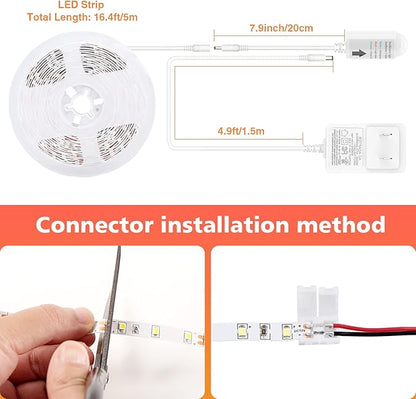 WOBANE LED Strip Lights, Motion Sensor Light Strip with Remote and Adapter, Night Light, Dimmable Function, 16.4ft Tape Lighting for Kitchen, Under Cabinet, Bedroom, Shelf, Bed, 3000K Warm White