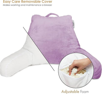 Nestl Reading Pillow with Shredded Memory Foam, Designed for Sitting Up in Bed and Couch, Back and Arms Adjustable Support for Adult & Teens Backrest Pillows for Reading, with Washable Cover Lavender