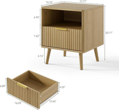 LYNSOM Fluted Dresser and Nightstand Sets 3 Piece, 7-Drawers Dresser and 1-Drawer Nightstands Set of 2, Wood Bedroom Furniture Set for Home, Bedroom, Hallway, Oak