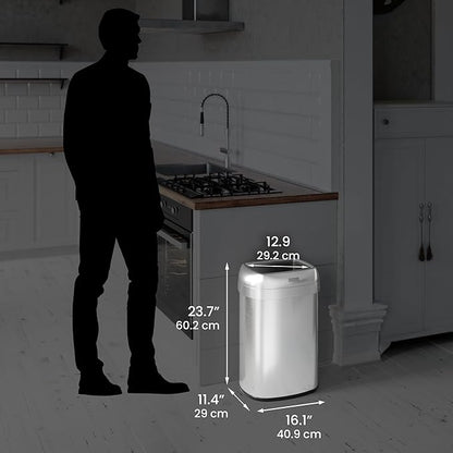 iTouchless 13 Gallon / 50L Open Top Trash Can, Oval Stainless Steel with Double AbsorbX Odor Filters – Fingerprint-Resistant Modern Kitchen and Office Waste Bin for Hassle-Free Disposal