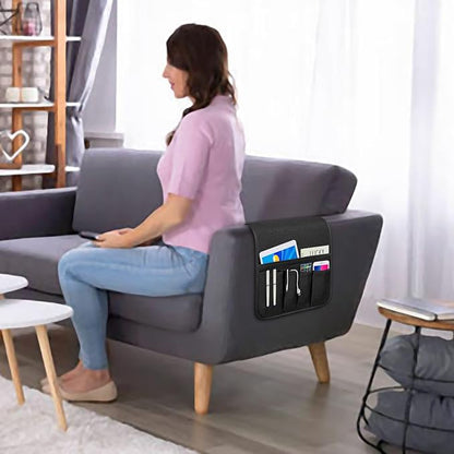 NB Sofa Armrest Organize remote holder bedside caddy organizer with 5 pockets，non-slip couch remote control holder couch armchair caddy accessories (black, 35"x12.4")
