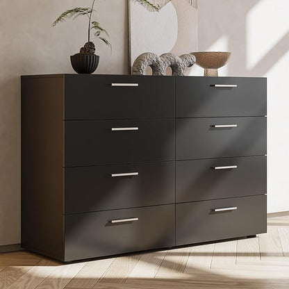 Karl home 8 Drawer Dresser, Wood Black Vanity Drawer Cabinet, Bedroom Storage Cabinet TV Stand, Large Dresser Storage Chest with Deep Drawers, Bedroom Furniture，55.1 * 31.5 * 15.7 inches