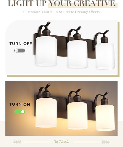 3 Light Bathroom Vanity Light, Morden Vanity Lighting Fixtures Over Mirror Oil Rubbed Bronze Bathroom Sconces Wall Lighting with Milky White Frosted Shade ZCVL01ORBW-3
