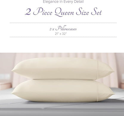 Carressa Linen 100% Egyptian Cotton Pillow Cases Queen Size Set of 2 - Luxury 600 Thread Count Ivory Standard/Queen Size Pillowcases, Silky Soft, Cooling Sateen Weave Hotel Quality Bed Pillow Cover