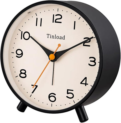 4.5" Antique Retro Analog Alarm Clock, Small Silent Bedside Desk Clock,Lighted on Demand, Battery Operated, Snooze, for Living Room, Bedroom, Bedside(Black)