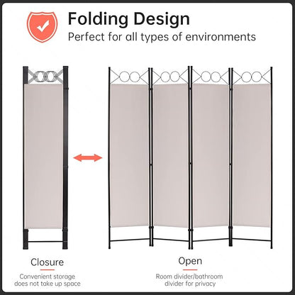 4 Panel Room Divider 6FT Steel Frame Screen Folding Privacy Divider Freestanding Partition for Home Office Bedroom (Tan)