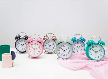 {Loud Alarm for Deep Sleepers) 4'' Twin Bell Alarm Clock with Backlight for Bedroom and Home Decoration(Black)