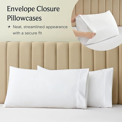 LuxClub 4 PC Extra Deep Pocket King Sheet Set, Deep Pockets Wrinkle Free Cooling Bed Sheets Hotel Bedding for Women, Men, Includes 1 Fitted Sheet, 1 Flat Sheet and 2 Pillowcases- White