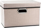 PRANDOM Foldable Storage Bin with Lid [1-Pack] Linen Fabric Decorative Storage Box Organizer Container Basket Cube with Handles Divider for Closet Office Living Room Light Grey(14.9x9.8x9.8)