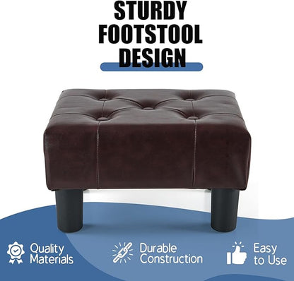 BRIAN & DANY Small Foot Stool, Leather Foot Stools with Legs, Stable Small Footstool for Living Room, Brown