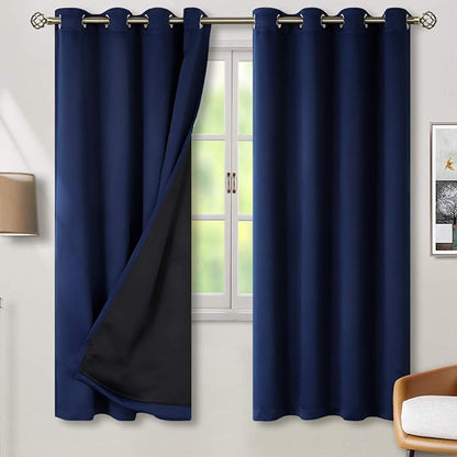 BGment Thermal Insulated 100% Blackout Curtains for Bedroom with Black Liner, Double Layer Full Room Darkening Noise Reducing Grommet Curtain (52 x 72 Inch, Navy Blue, 2 Panels)