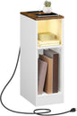 Narrow Nightstand, Slim End Table with Charging Station and LED Sensor Light, Modern Side Table, Bedside Table, for Small Spaces, Living Room, Bedroom, Rustic Brown and White ETBR30E01
