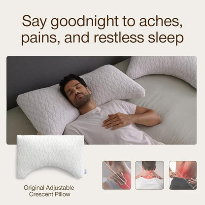 Coop Home Goods Original Crescent Adjustable Pillow, King Bed Pillows for Shoulder, Neck & Head Support, Crescent Foam Pillows - Medium Firm for Back & Side Sleeper, CertiPUR-US/GREENGUARD Gold