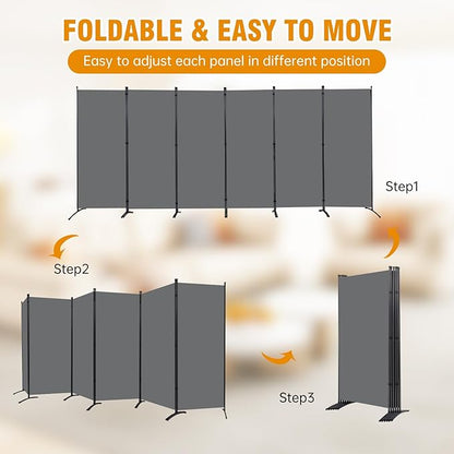 6 Panel Folding Privacy Screens, 6 FT Tall Wall Divider with Metal Frame, Freestanding Room Divider for Office Bedroom Study (6 Panel, Grey)