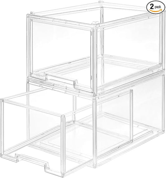 AZ.MIFENO Large Stackable Storage Drawers,Clear Thickened Drawer Organizers with Pull-Out Drawer for Skincare,Cosmetics, Ideal for Closet,Bathroom,Kitchen Undersink,Cabinet,Toy Organization (2 Packs)