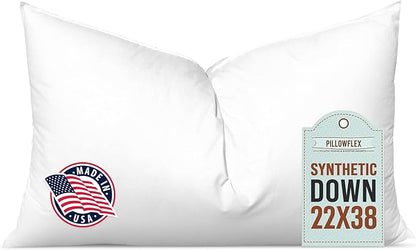 Pillowflex Synthetic Down Pillow Insert - 22x38 Down Alternative Pillow, Ultra Soft Oversized King Bed Sleeping Pillow, Large Rectangle Sham - 1 Decorative Pillow Form