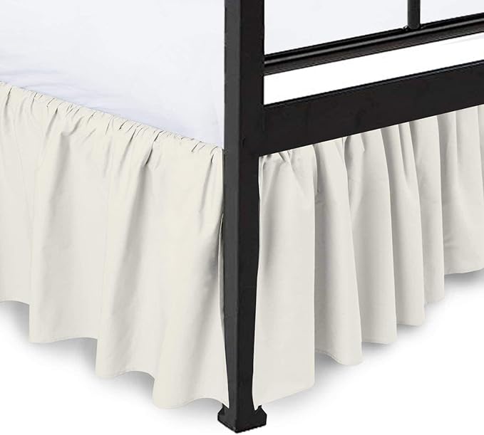 Ruffled Bed Skirt with Split Corners, Ivory, Queen 14 Inch Drop Bedskirt, Hotel Quality Brushed Microfiber Wrinkle Free Dust Ruffle Bed Skirt Queen Size