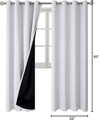 BGment Greyish White 100% Blackout Curtains for Living Room 95 Inch Length 2 Panels, Thermal Insulated Full Light Blocking Energy Save Window Drapes for Nursery Bedroom Darkening, 52 Inch Wide Each