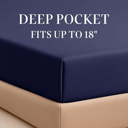 Hyde Lane Luxury 1000 Thread Count 100% Cotton Sheets | Very Soft & Thick - Fits Upto 20" Mattress | Sateen Weave Bed Sheets 18" Deep Pocket- 4 PC Sheet Set (Navy, California King)