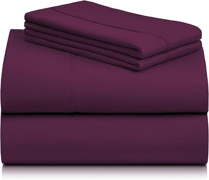 LuxClub 4 PC Queen Sheet Set, Deep Pockets Wrinkle Free Cooling Bed Sheets Hotel Bedding for Women, Men, Includes 1 Fitted Sheet, 1 Flat Sheet and 2 Pillowcases-Silky Soft Eggplant