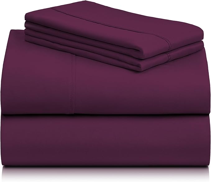 LuxClub 3 PC Twin Sheet Set, Deep Pockets Wrinkle Free Cooling Bed Sheets Hotel Bedding for Women, Men, Kids & Teens, Includes 1 Fitted Sheet, 1 Flat Sheet and 1 Pillowcase-Silky Soft Eggplant
