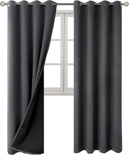 BGment 100% Blackout Curtains 108 Inch Long 2 Panles Set, Thermal Insulated Total Light Locking Soundproof Grommet Curtains & Drapes for Living Room with Black Liner, 52 Inch Wide Each, Dark Grey