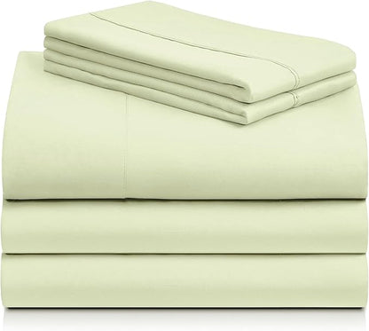LuxClub 5 PC Sheet Set Bed Sheets Deep Pockets 16" Eco Friendly Wrinkle Free Cooling Machine Washable Hotel Bedding Silky Soft - Sage Green Split King