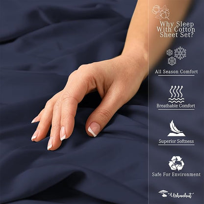 URBANHUT 800 Thread Count 100% Cotton Full Size Sheets, Luxury 4 Piece Full Bedsheets, Hotel Sheets Sateen Finish - Better Than Egyptian, 16" Elasticized Deep Pocket - Navy Blue