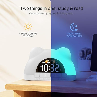 LED Alarm Clock, Little Bear Alarm Clock, Sleep Training Clock for Toddlers with 11 Colors Night Light for Bedroom, Sound Machine, Birthday Gift for Boys Girls