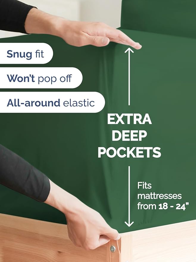 Extra Deep Twin XL Sheet Set - 4 Piece Breathable & Cooling Sheets - Hotel Luxury Bed Sheets Set - Easy Fit - Soft, Wrinkle Free & Comfy Sheets Set - Emerald Green Sheet Set with Extra Deep Pockets